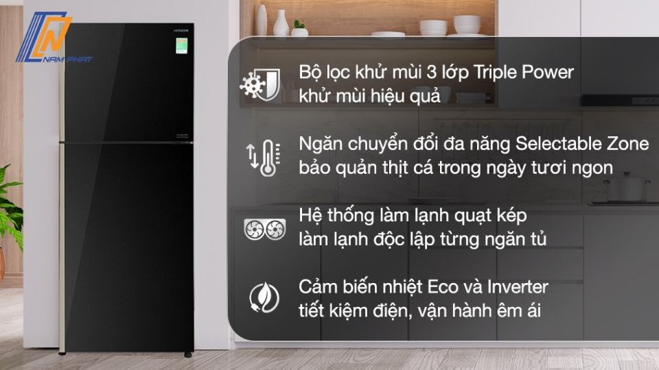 Tủ lạnh Hitachi Inverter 339 lít R-FVX450PGV9 GBK