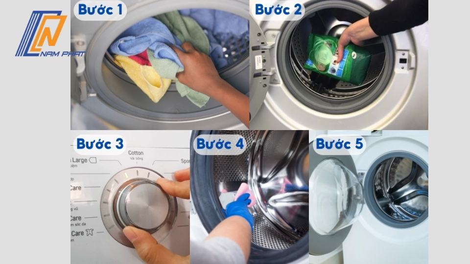 cách sử dụng bột làm sạch máy giặt cửa ngang