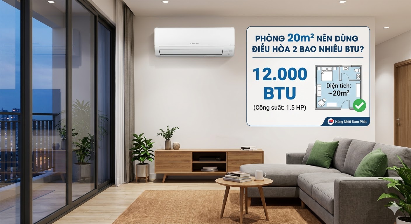 Để làm mát hiệu quả cho phòng 20m², nên chọn điều hòa công suất bao nhiêu?