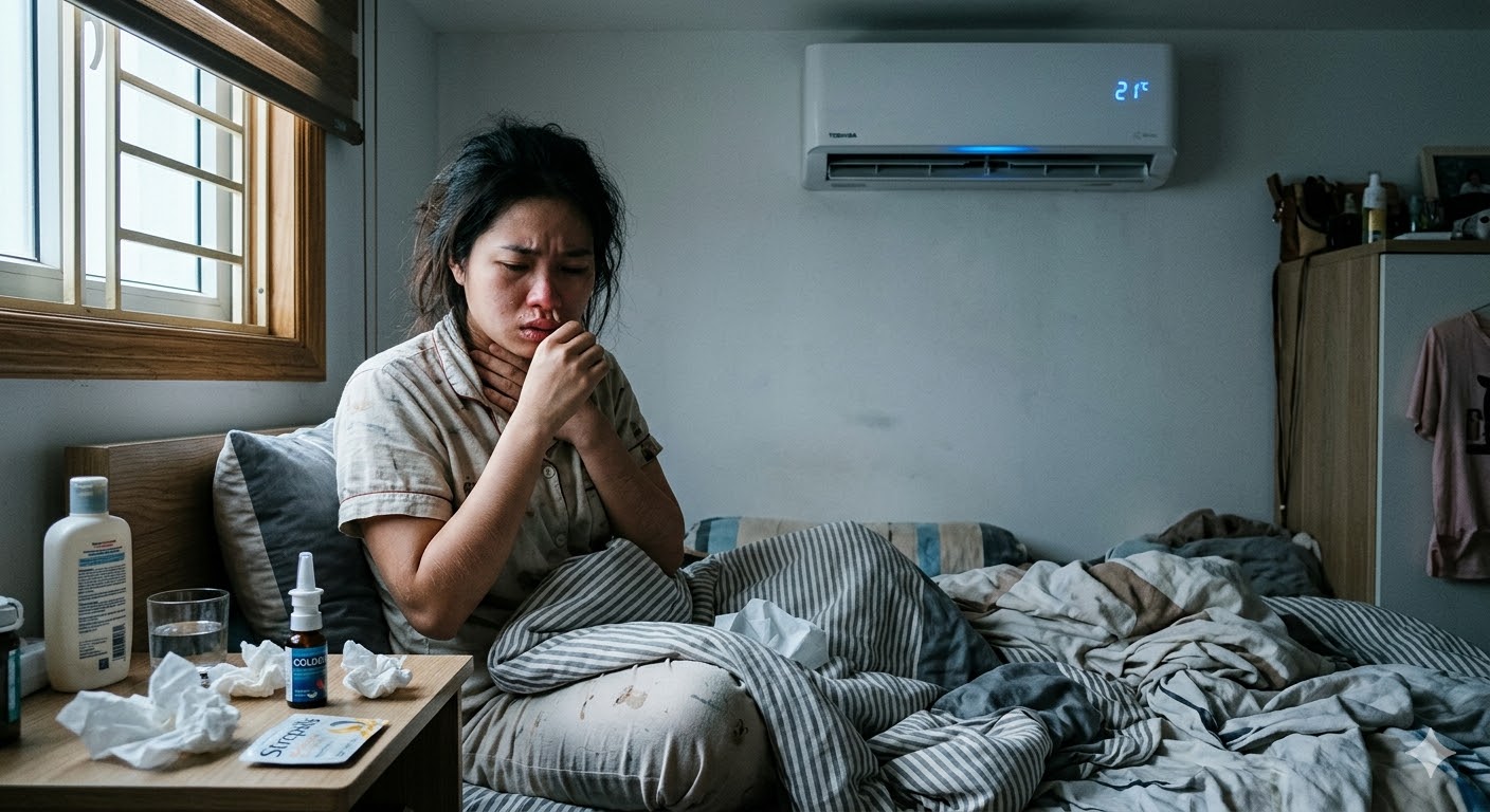 Ngủ điều hòa gây đau họng khô da